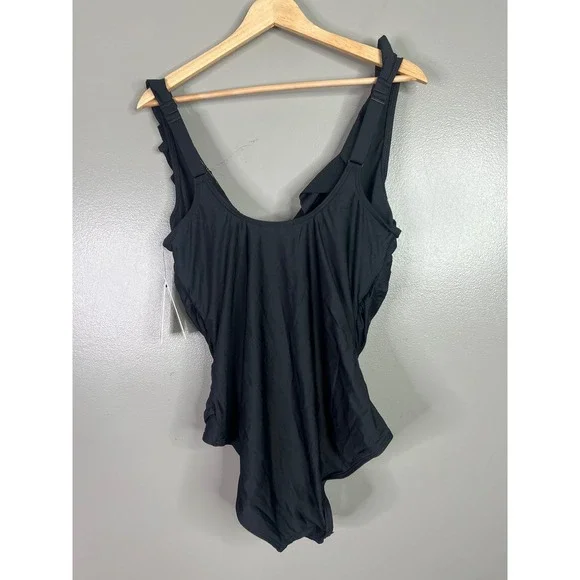 DKNY black one piece swimsuit plunge underwire tummy control Beach, island - Picture 6 of 9